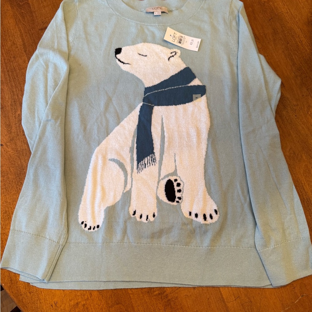 LOFT Sky Blue Sweater with Polar Bear Motif